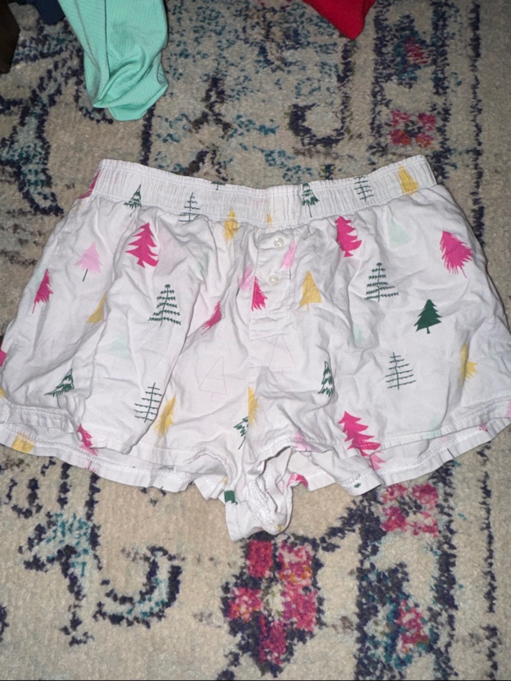 Colsie White pajama Shorts with Pink, Green & Yellow Tree Print size small
